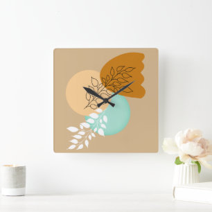 MINIMALIST BOHO LEAVES _ SIMPLE AND STYLISH SQUARE WALL CLOCK