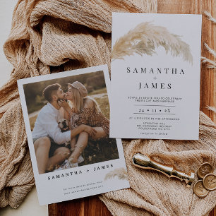 Minimalist Boho Light Pampas Grass Wedding Invitation