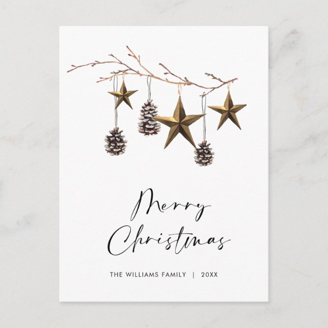 Minimalist Boho Merry Christmas Greeting Holiday Postcard (Front)