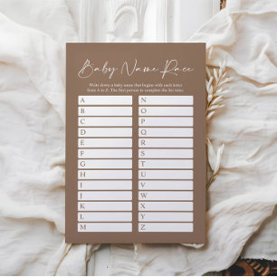 Minimalist Boho Name Race Baby Shower Game card