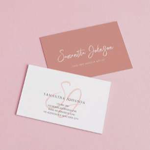 Minimalist Boho Old Rose Monogram Script Business Card
