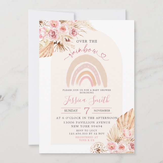 Minimalist Boho Over The Rainbow Baby Shower Invitation (Front)