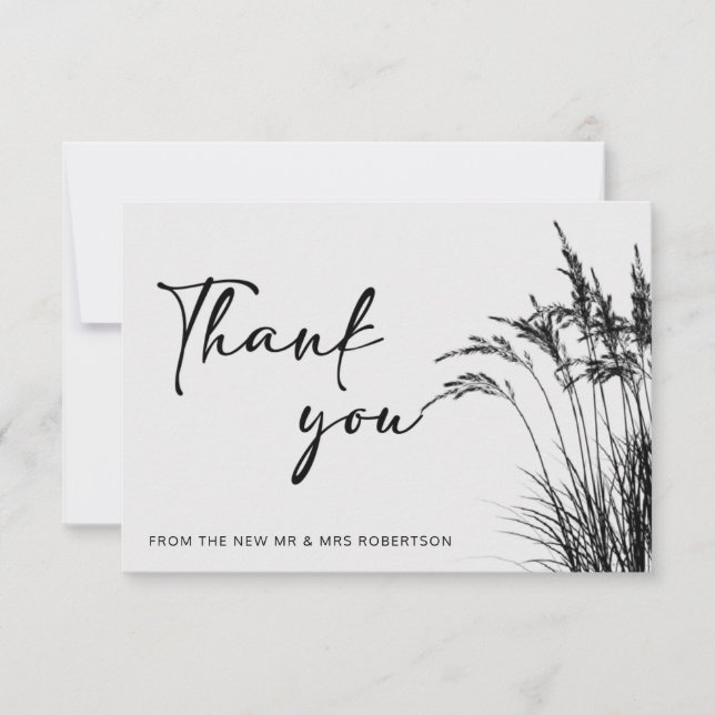 Minimalist Boho Pampas Grass black & white thank Card (Front)