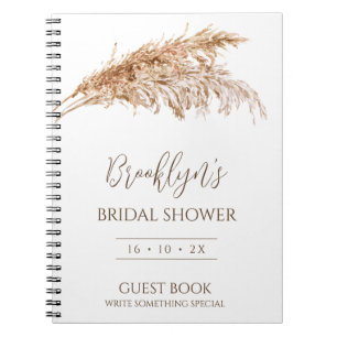 Minimalist Boho Pampas Grass Bridal Shower Guest  Notebook