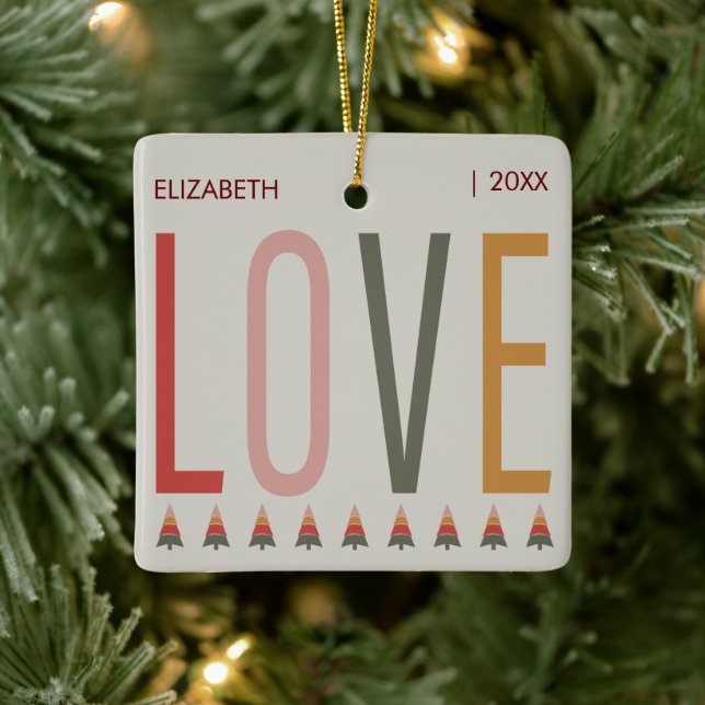 Minimalist Boho Personalised With Name Christmas Ceramic Ornament (Tree)