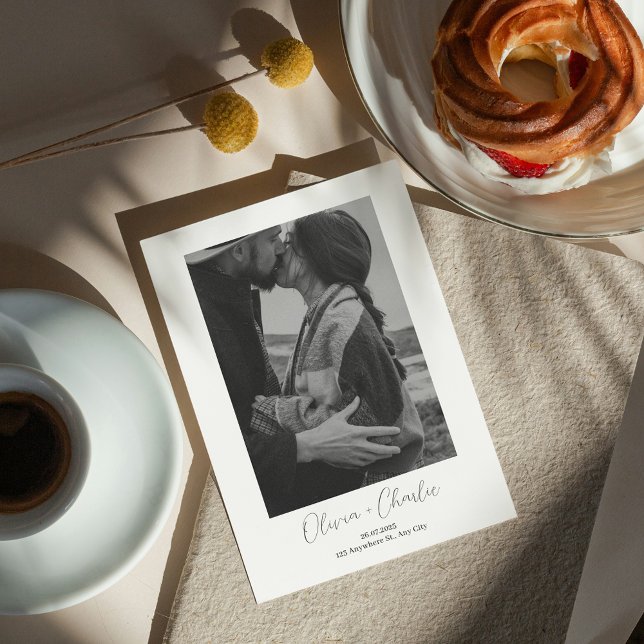 Minimalist Boho Photo Wedding Save the Date  Invitation (Simple Elegant Text and Boho Photo Save the Date Invitation)