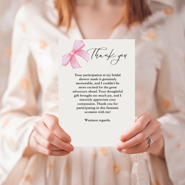 Minimalist Boho pink bow Wedding Thank You card (Creator Uploaded)