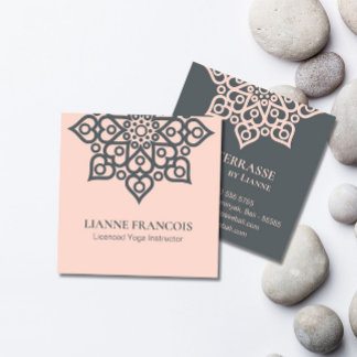 Minimalist Boho Pink Grey Mandala Yoga Spiritual Square Business Card