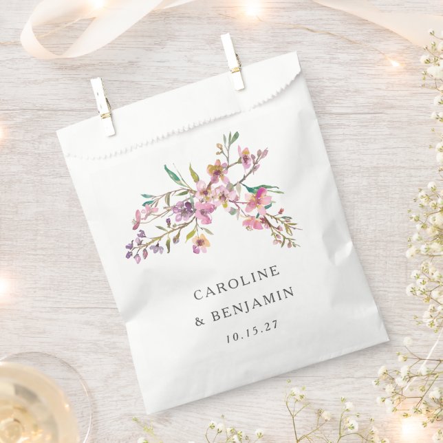 Minimalist Boho Pink Wildflowers Wedding Custom Favour Bags (Clipped)