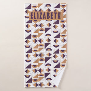 Minimalist Boho Purple & Gold Abstract Custom Name Bath Towel