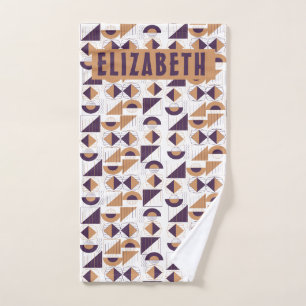 Minimalist Boho Purple & Gold Abstract Custom Name Hand Towel