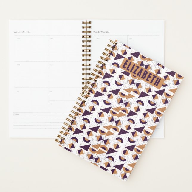 Minimalist Boho Purple & Gold Abstract Custom Name Planner (Display)