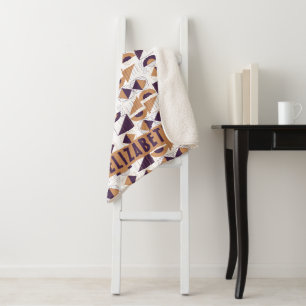 Minimalist Boho Purple & Gold Abstract Custom Name Sherpa Blanket
