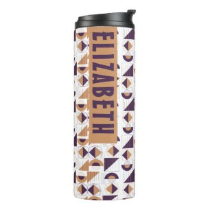 Minimalist Boho Purple & Gold Abstract Custom Name Thermal Tumbler