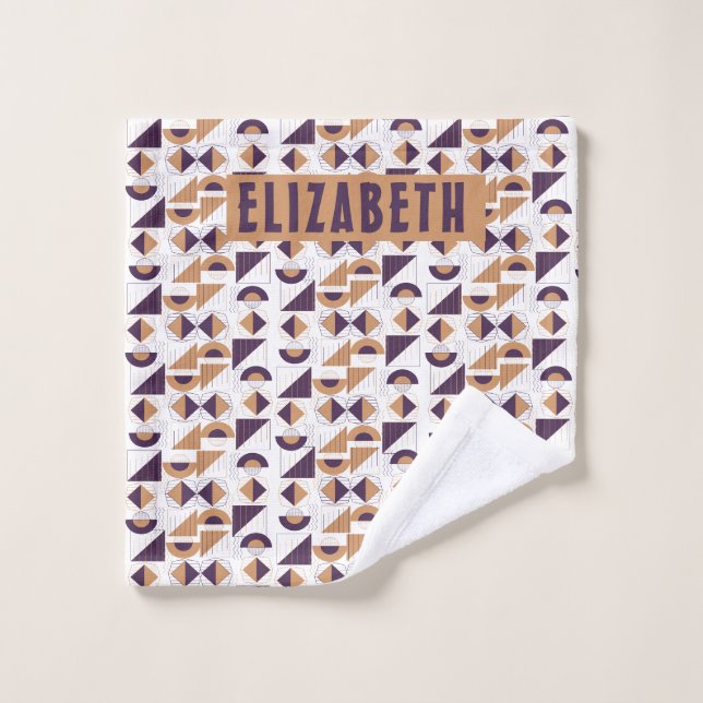 Minimalist Boho Purple & Gold Abstract Custom Name Wash Cloth (Wash Cloth)