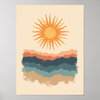 Minimalist Boho Radiant Sunburst Abstract Art Poster