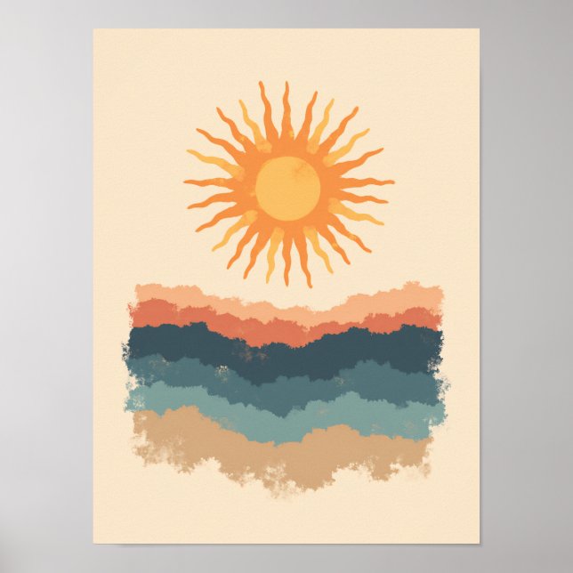 Minimalist Boho Radiant Sunburst Abstract Art Poster (Front)
