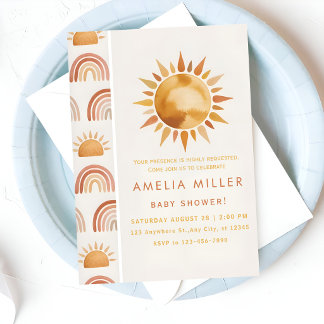 Minimalist Boho Rainbow Baby Shower Invitation