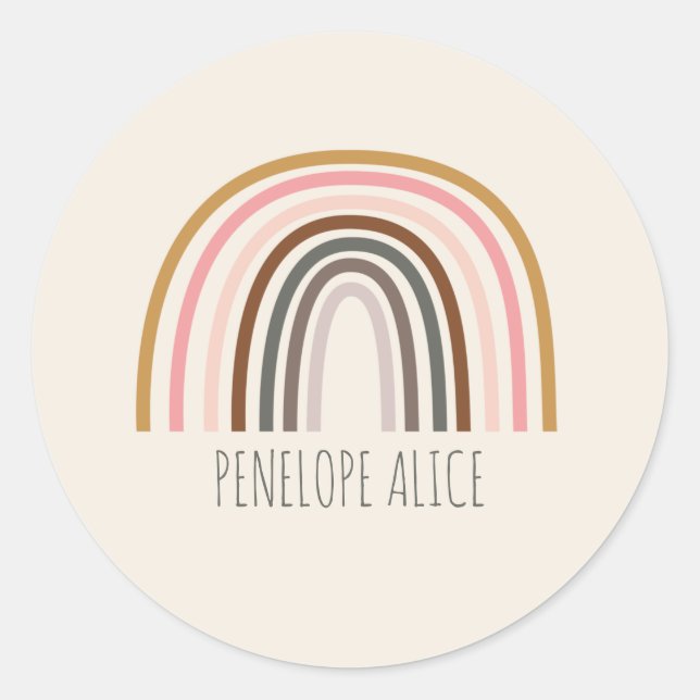 Minimalist Boho Rainbow Drawing Personalised  Classic Round Sticker (Front)