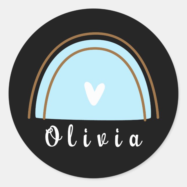 Minimalist Boho Rainbow with Personalised Name  Classic Round Sticker (Front)
