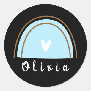 Minimalist Boho Rainbow with Personalised Name  Classic Round Sticker