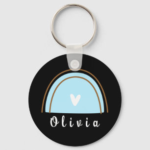 Minimalist Boho Rainbow with Personalised Name Key Ring