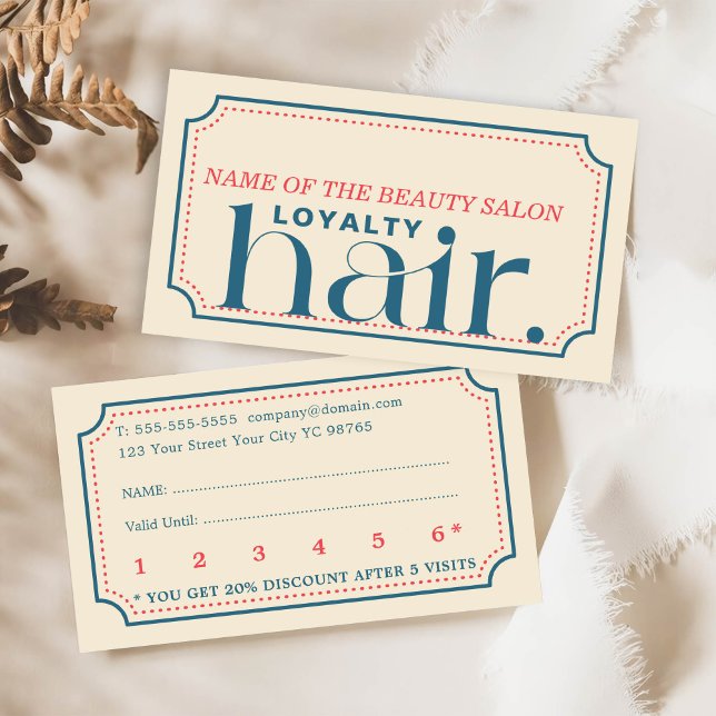 Minimalist Boho Retro Blue Beauty Loyalty Card (Creator Uploaded)
