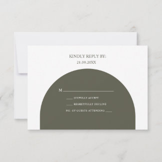 Minimalist Boho Retro Sage Green Arch Wedding RSVP Card