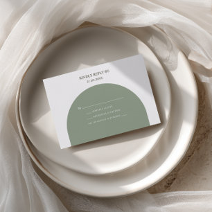 Minimalist Boho Retro Sage Green Arch Wedding RSVP Card