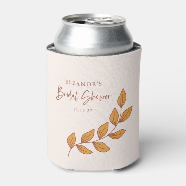 Minimalist Boho Retro Vine Bridal Shower Custom Can Cooler (Can Front)