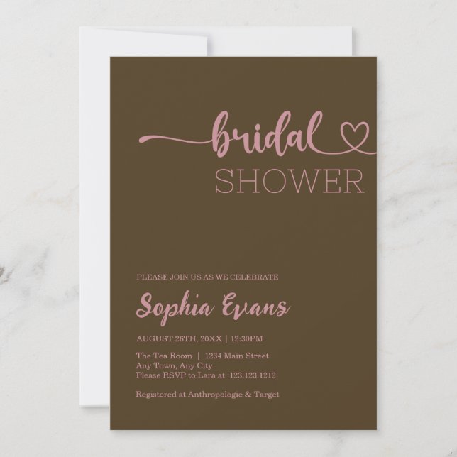 Minimalist Boho Rose Gold Coffee Bridal Shower Invitation (Front)