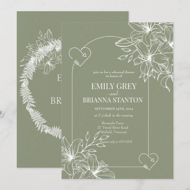 Minimalist Boho Sage Green Rehearsal Dinner Invitation (Front/Back)