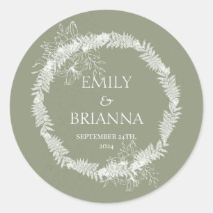 Minimalist Boho Sage Green wedding Classic Round Sticker