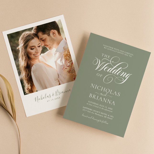 Minimalist Boho Sage Green Wedding Modern Photo Invitation (Creator Uploaded)