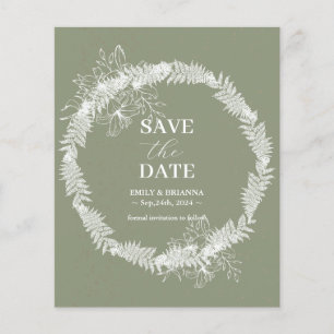 Minimalist Boho Sage Green wedding Save the Date Flyer