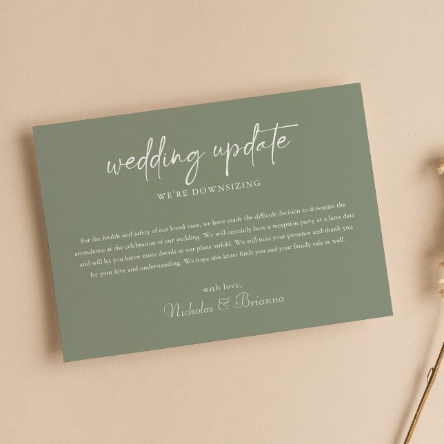 Minimalist Boho Sage Green Wedding Update Downsize Announcement (Creator Uploaded)