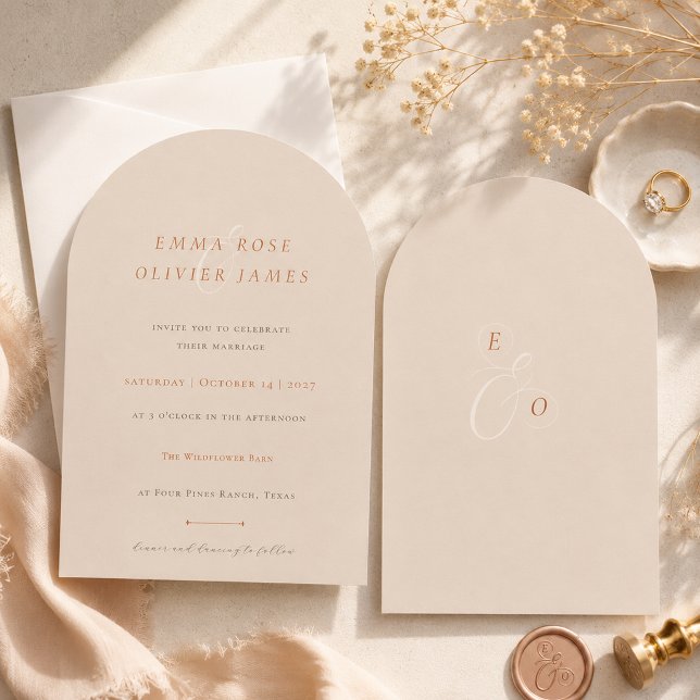 Minimalist Boho Sand Copper Script Wedding Invitation (Minimalist Boho Sand Copper Script Wedding Invitation)