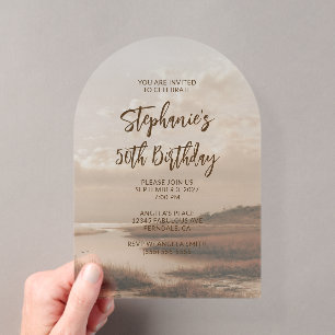 Minimalist Boho Seaside Painting 50th Birthday Acrylic Invitations