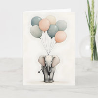Minimalist Boho Style Elephant with Balloons Blank