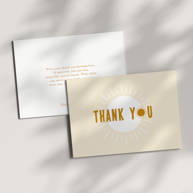 Minimalist Boho Sunshine Flat Baby Shower Thank You Card (Creator Uploaded)