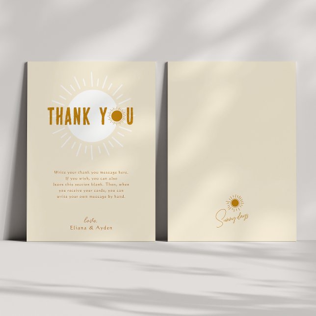 Minimalist Boho Sunshine Flat Vertical Baby Shower Thank You Card (Creator Uploaded)