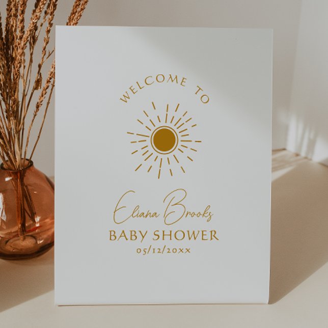 Minimalist Boho Sunshine Welcome Baby Shower Pedestal Sign (Creator Uploaded)