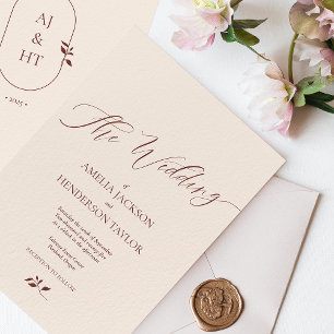 Minimalist Boho Terracotta Beige Script Wedding Invitation