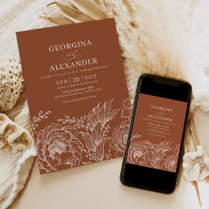 Minimalist Boho Terracotta Burnt Orange Wedding Invitation