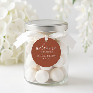 Minimalist Boho Terracotta Orange Welcome Wedding Classic Round Sticker