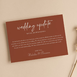 Minimalist Boho Terracotta Wedding Update Downsize Announcement