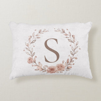 Minimalist Boho Watercolor Leaf Wreath Monogram Decorative Cushion