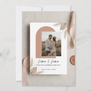 Minimalist boho wedding invitation with photo