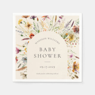Minimalist Boho Wildflower Floral Baby Shower Sign Napkin