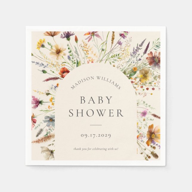 Minimalist Boho Wildflower Floral Baby Shower Sign Napkin (Front)